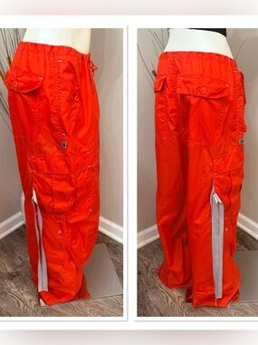VTG Caffeine Raver Festival 90's Parachute Pants Orange Nylon Size Small Unisex